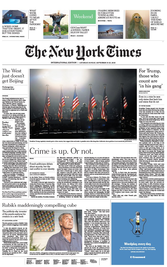 The New York Times International Edition 19 septembre 2020 The New York Times International Edition N°20200919 du 19 septembre 2020 à télécharger sur iPad