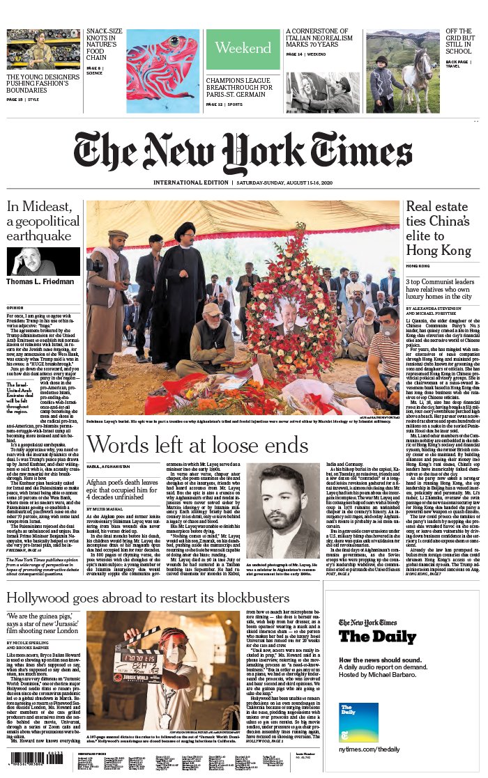 The New York Times International Edition 15 août 2020 The New York Times International Edition N°20200815 du 15 août 2020 à télécharger sur iPad