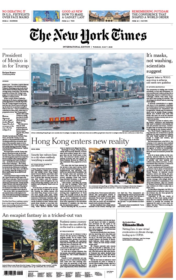 The New York Times International Edition 07 juillet 2020 The New York Times International Edition N°20200707 du 07 juillet 2020 à télécharger sur iPad