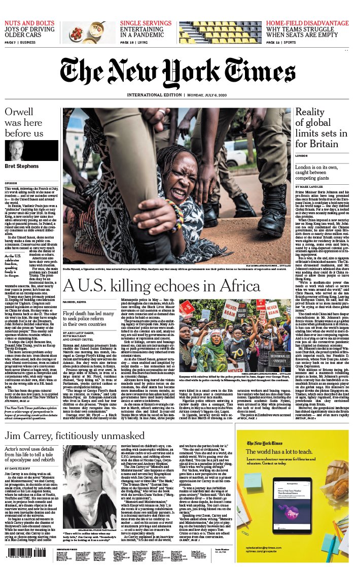 The New York Times International Edition 06 juillet 2020 The New York Times International Edition N°20200706 du 06 juillet 2020 à télécharger sur iPad
