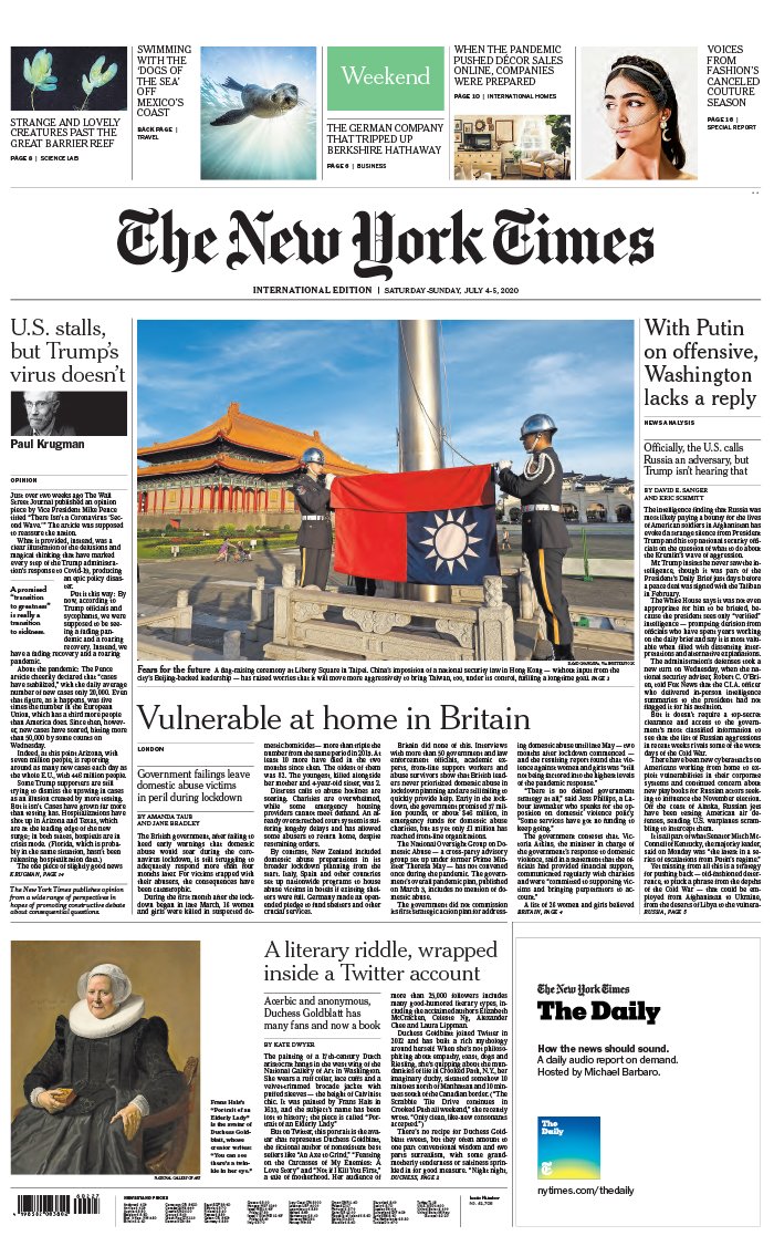 The New York Times International Edition 04 juillet 2020 The New York Times International Edition du 04 juillet 2020