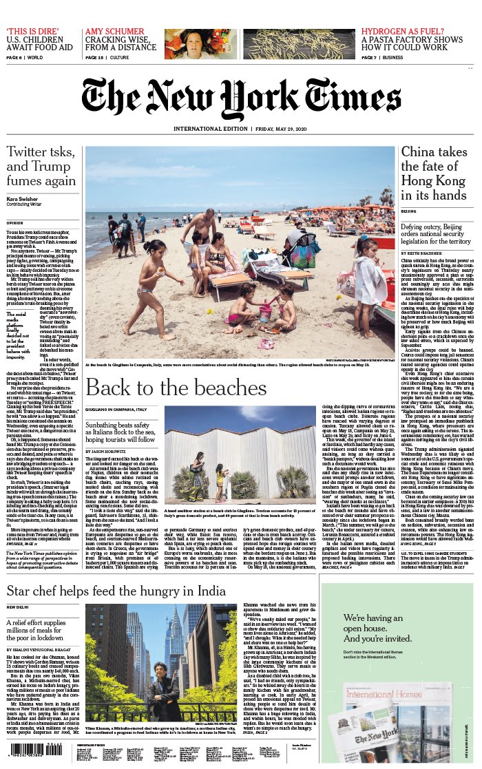 The New York Times International Edition 29 mai 2020 The New York Times International Edition N°20200529 du 29 mai 2020 à télécharger sur iPad