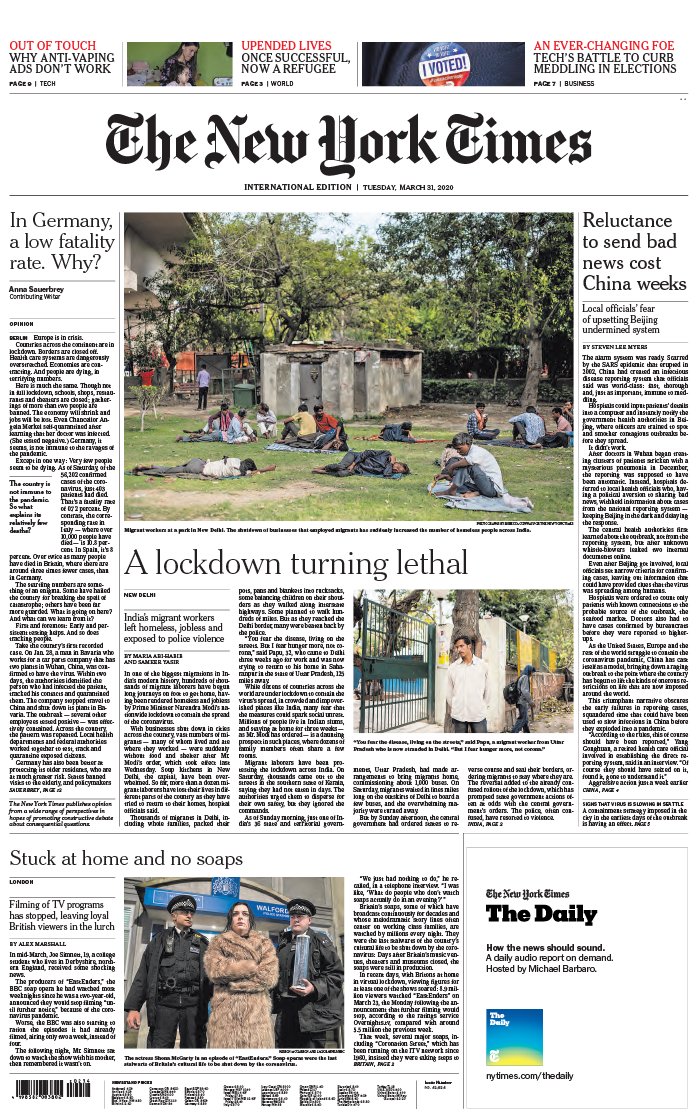 The New York Times International Edition 31 mars 2020 The New York Times International Edition N°20200331 du 31 mars 2020 à télécharger sur iPad