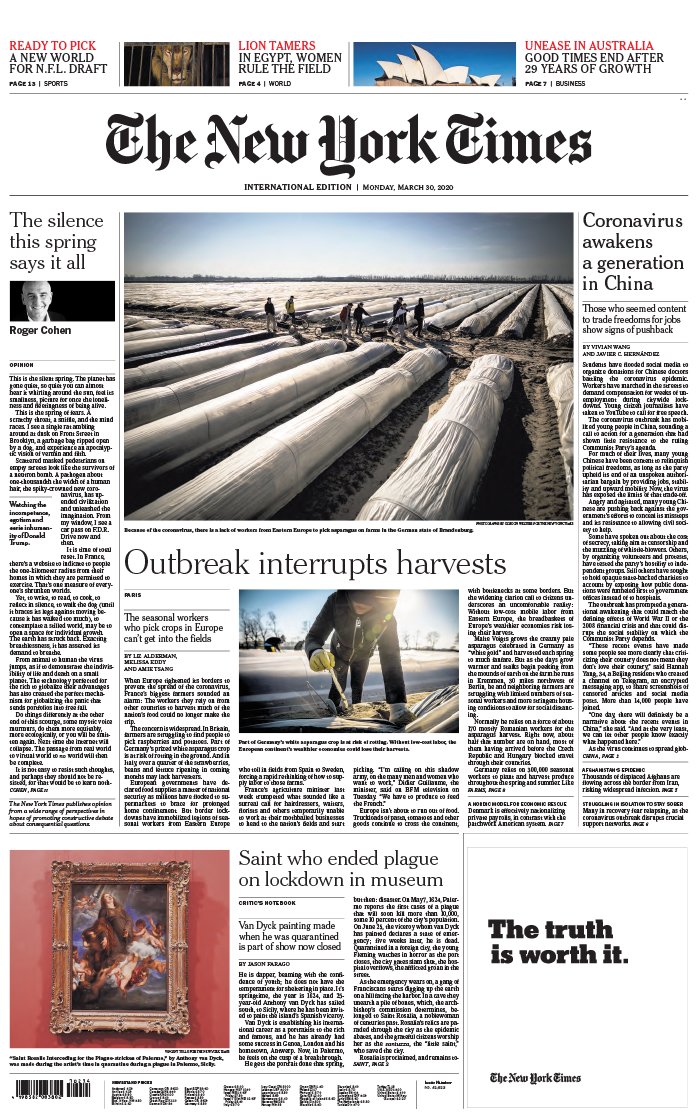 The New York Times International Edition 30 mars 2020 The New York Times International Edition N°20200330 du 30 mars 2020 à télécharger sur iPad