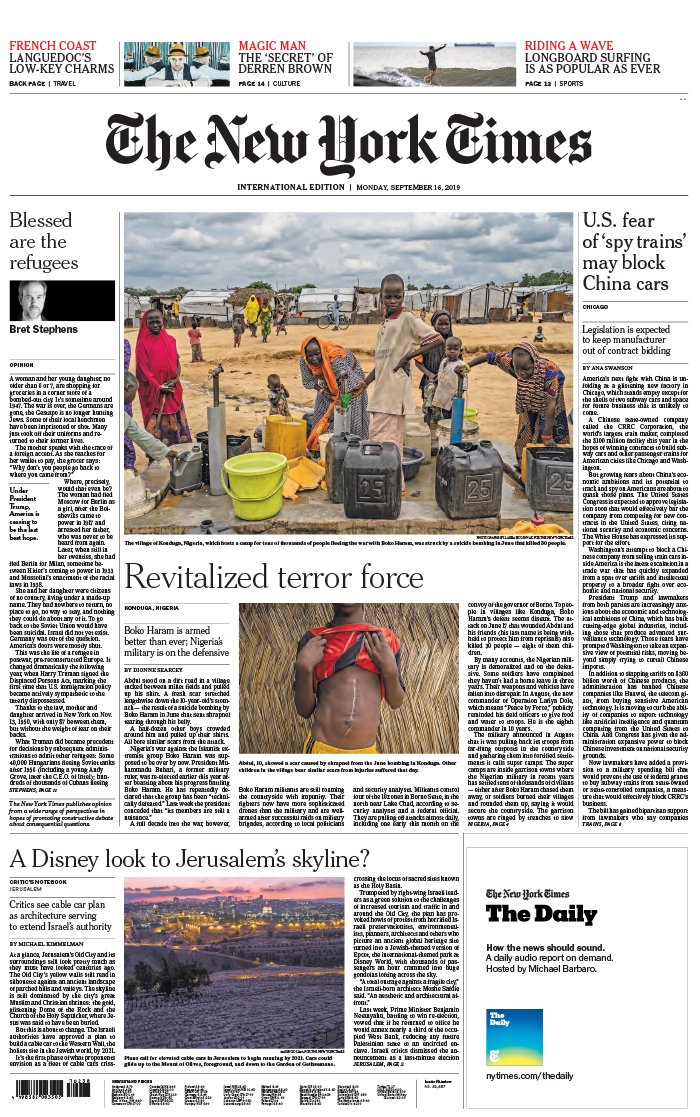 The New York Times International Edition 16 septembre 2019 The New York Times International Edition du 16 septembre 2019