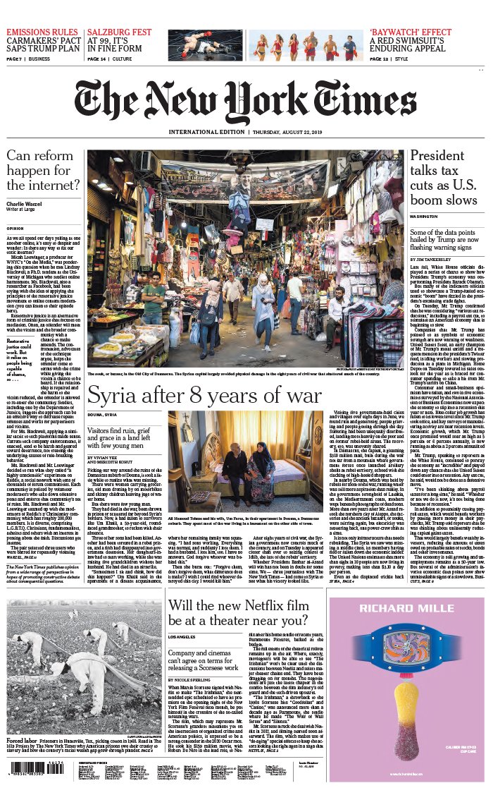 The New York Times International Edition 22 août 2019 The New York Times International Edition du 22 août 2019